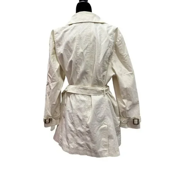 Talbots 20W Belted Cotton Trench Coat Cream Ivory Double Breasted Classic Chic - Picture 6 of 10